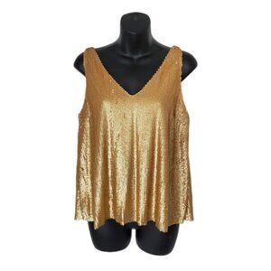 NEW Deane Lightweight Sleeveless V-Neck Gold Sequin Top Shirt - Size S